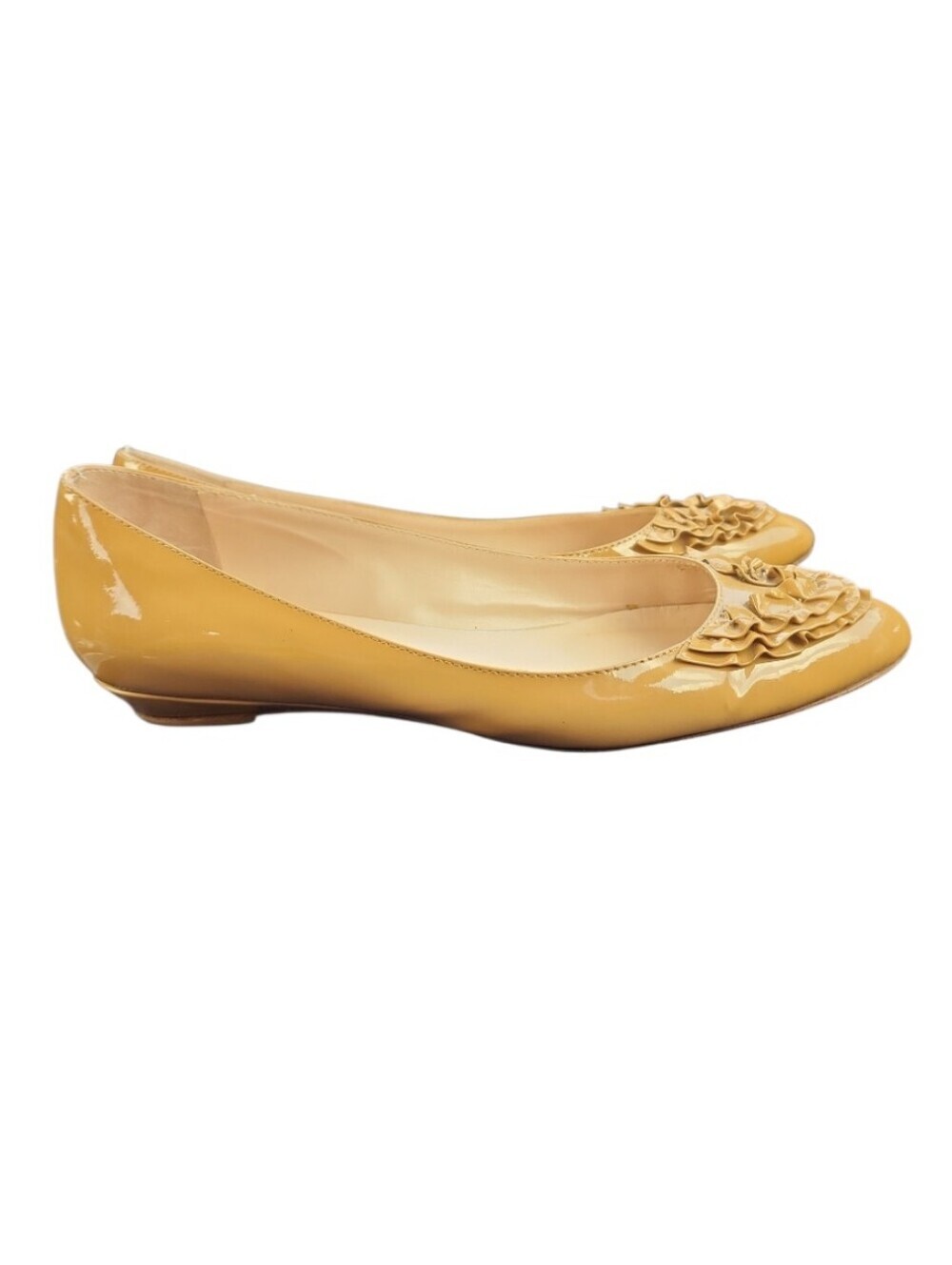 Loeffler Randall Patent Leather Ballet Flat Ruffle Pointy Front Size 8 B Yellow